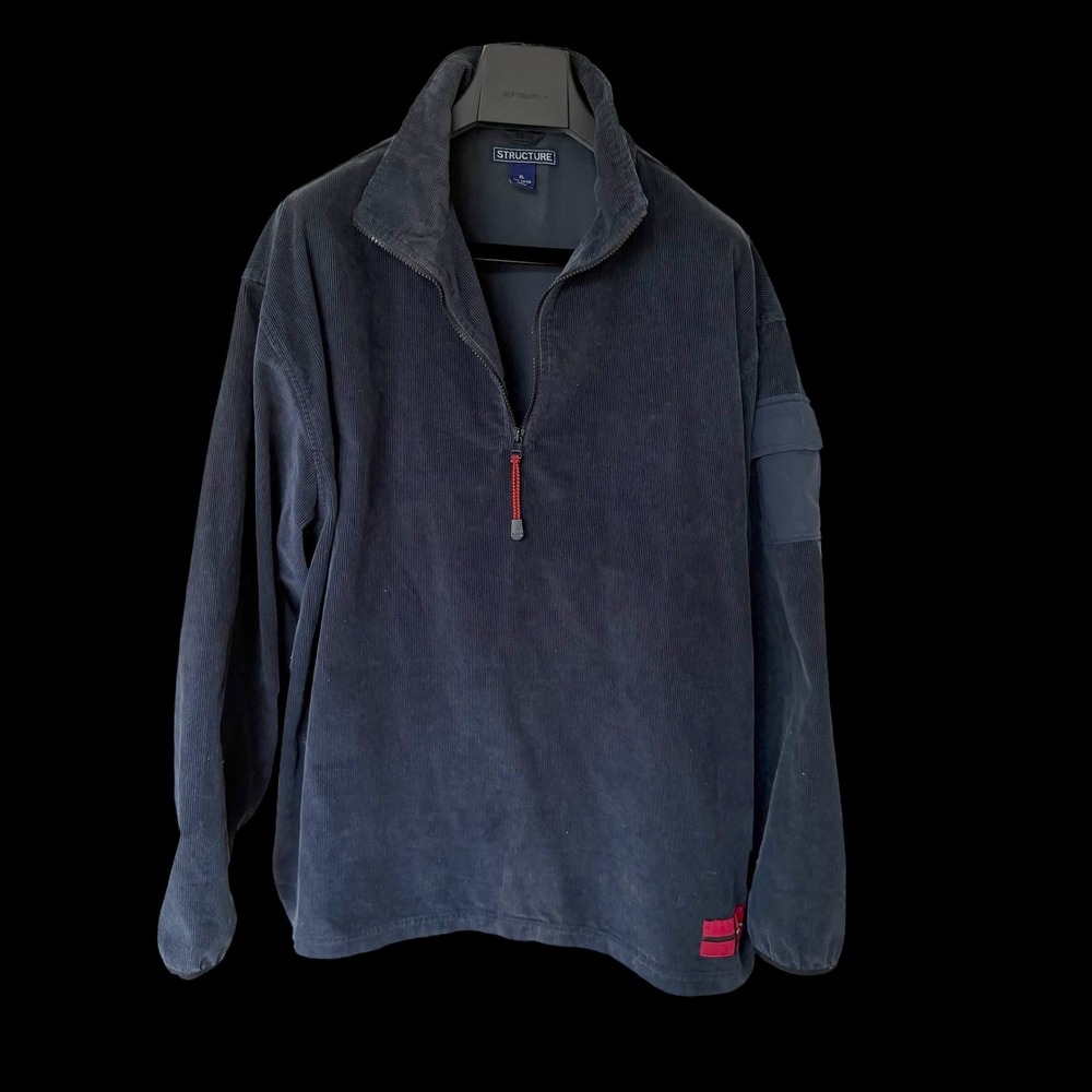 90's Structure XL Gorpcore Corduroy Quarter Zip Pullover Utility Sleeve Pocket
